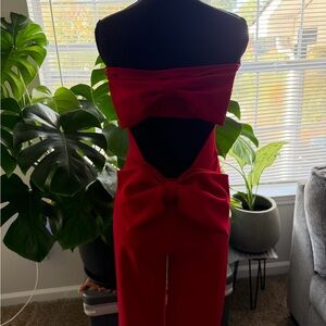 Red Strapless Jumpsuit with Bow Detail